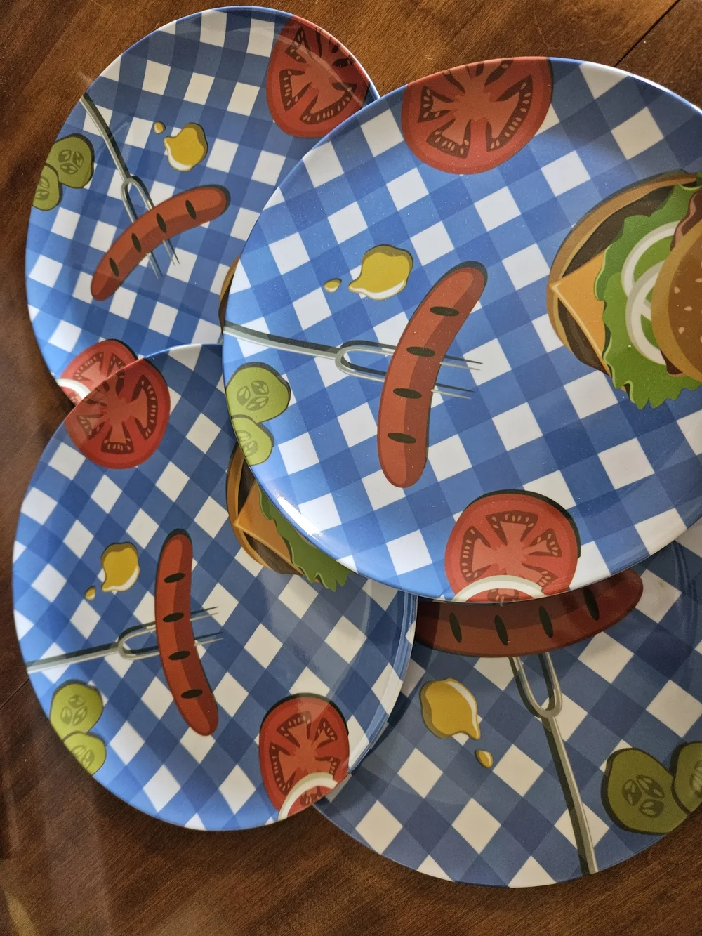 Party Picnic Plates - Blue Checkered Grill Design - 12
